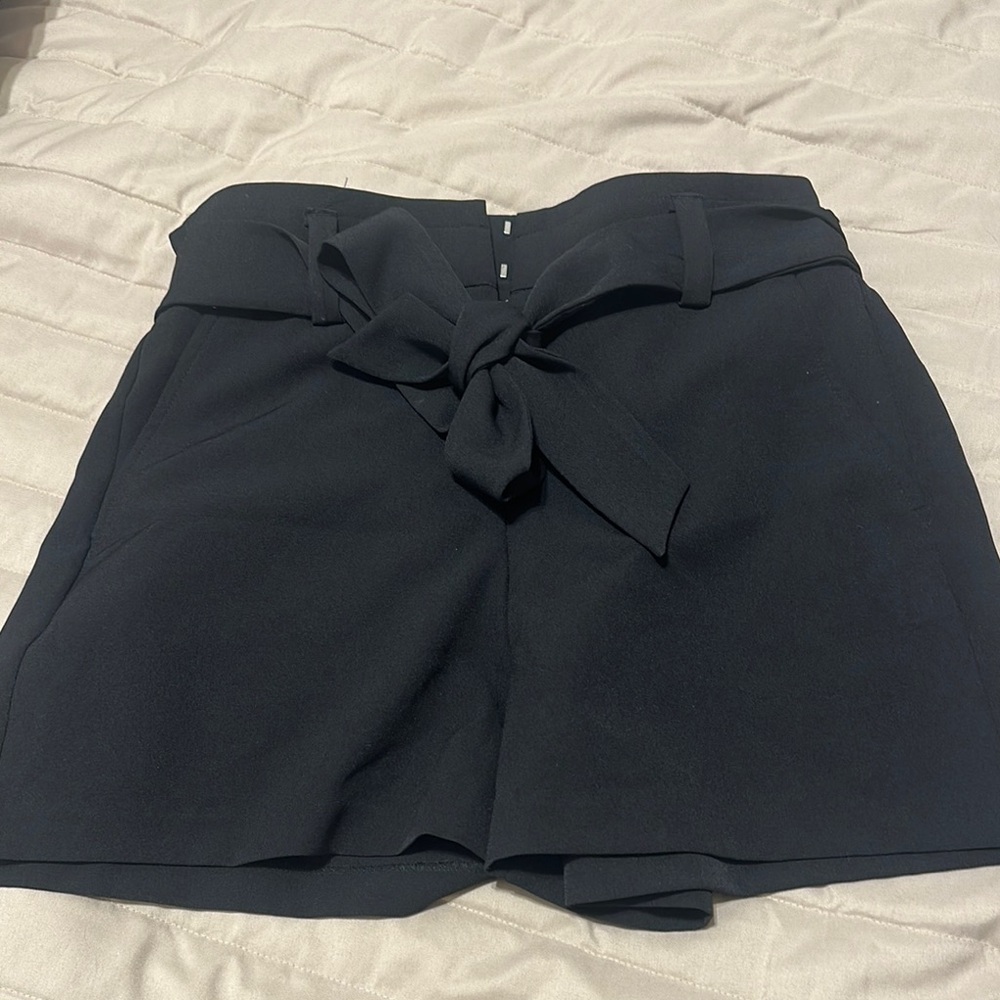 Women's Black Tie-Waist with 2 Hook closures Shorts